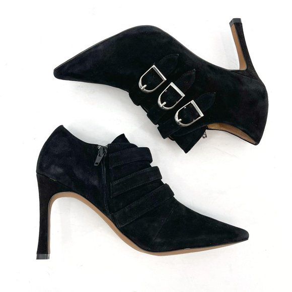 Linea Paolo Ivy Black Suede Pointy Toe Buckle Stiletto High Heel Bootie Size 9 - Picture 4 of 12
